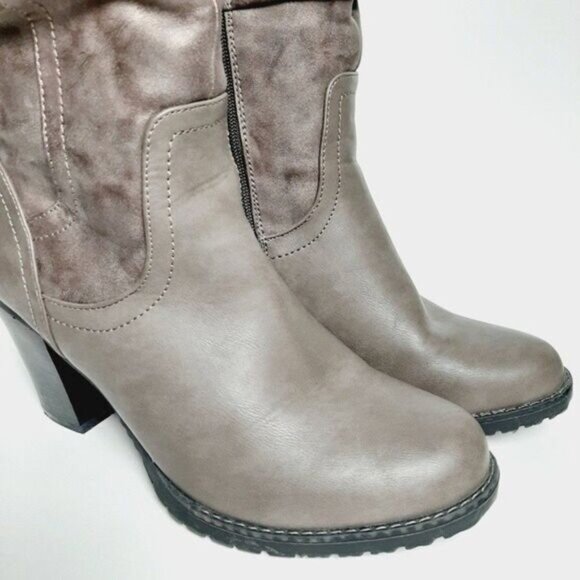 TENDER TOOTSIES Knee High Heel Ruched Distressed Finish Boots Taupe Gray Sz 11 - Picture 5 of 10